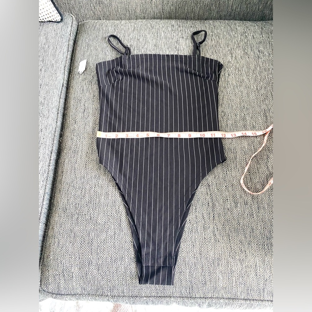 Black bodysuit with white pinstripes NWT size Medium - Picture 11 of 14